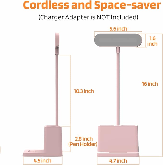 AXX Cute Desk Lamp, Pink Desk Light for Kids, Women, Teen Girls, LED Table Lamp for Bedroom Reading - Small, Rechargeable, Battery Operated, Adjustable - Office Accessories/College Essentials