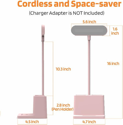 AXX Cute Desk Lamp, Pink Desk Light for Kids, Women, Teen Girls, LED Table Lamp for Bedroom Reading - Small, Rechargeable, Battery Operated, Adjustable - Office Accessories/College Essentials