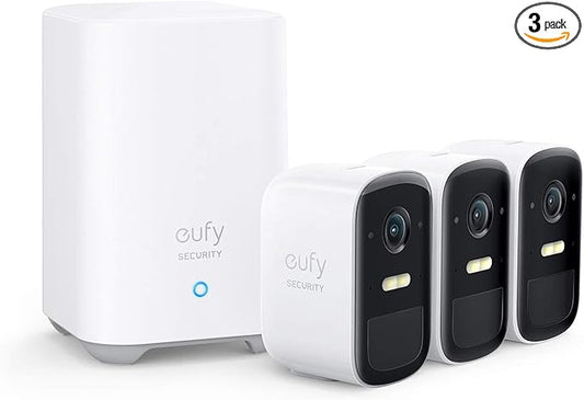 eufy Security, eufyCam 2C 3-Cam Kit, Security Camera Wireless Outdoor, Home Security System, HomeKit Compatibility, 1080p HD, IP67, Night Vision, Motion Only Alert, No Monthly Fee