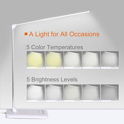 LED Desk Lamp, Eye-Caring Stepless Dimmable Office Table Lamp with USB Charging 4000mAh Battery, Foldable,Touch, 30/60minsTimer,5 Lighting Modes with 5 Brightness Levels