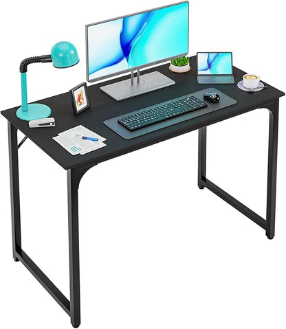PayLessHere | 39 Inch Computer Desk | Black | Office Desk with Metal Frame, Adjustable Feet | Water-Resistant, Scratchproof Surface | Sturdy Writing Table for Home Office or Study | Pack of 1