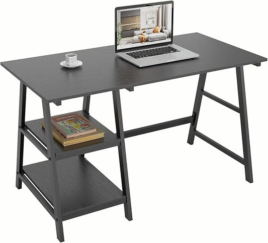 sogesfurniture 47 inches Writing Computer Study Desk with 2 Tier Storage Shelves on Left or Right Side, Trestle Desk, Home Office Study Desk,Black