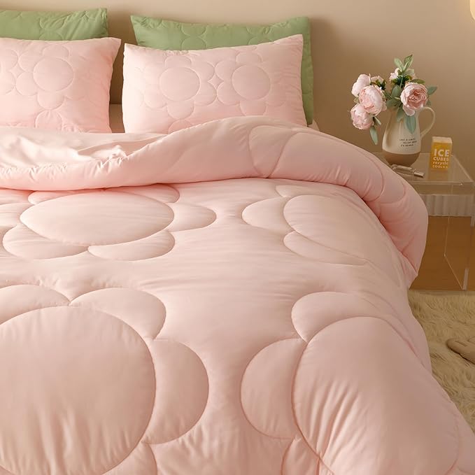 Pink Flower Comforter California King Pink Sunflower Print Bed Cal King Comforter Set 3 PCs Dark Pink Floral Comforter Set for Women Girls Bedroom Decor All Season Hotel Quality Comforter