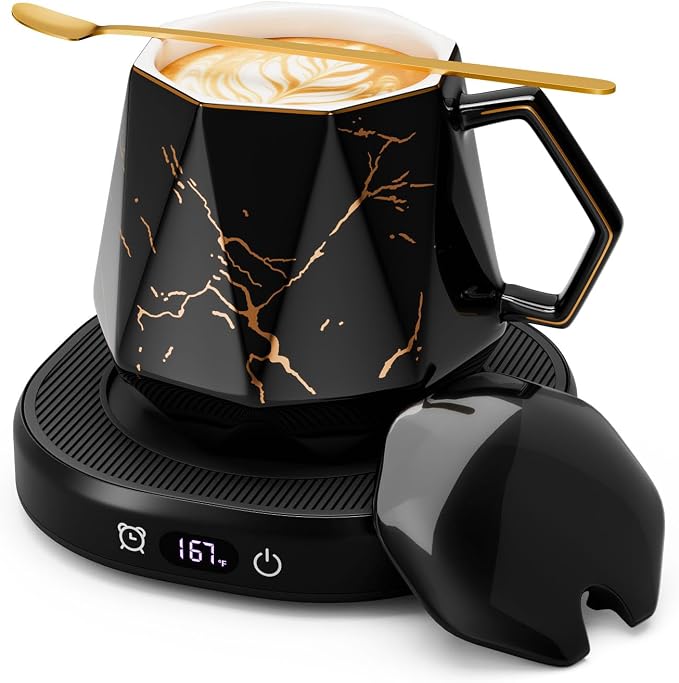 Coffee Mug Warmer Set Electric Heated Beverage Tea Cup Warmer for Desk | Awesome Mug Warmer Set Coffee Accessories, 4 Temperature Control, 8 Hours Auto Shut Off, Office Men Christmas Birthday Gift