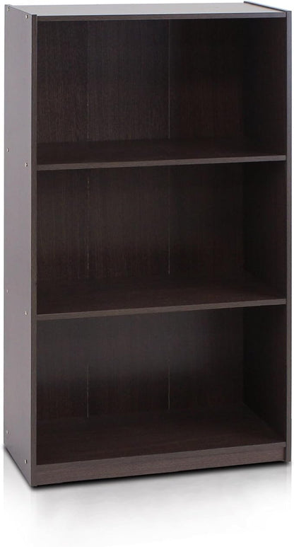 Furinno Basic 3-Tier Bookcase Storage Shelves, Dark Brown