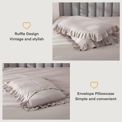 Andency Wheat Ruffle Comforter Set, 2 Pieces Kids Comforter Set Twin(66x90Inch), Farmhouse Shabby Chic Comforter Set, Soft Microfiber Kids Bedding Set