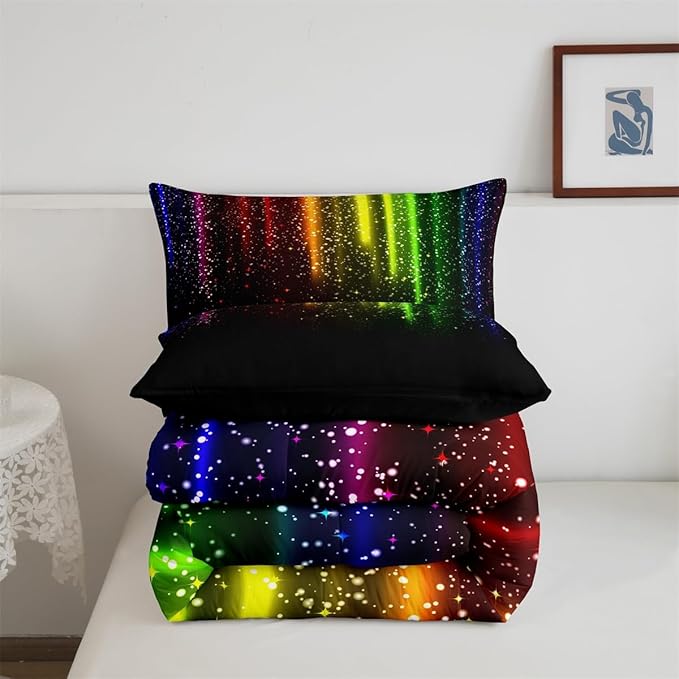 Abstract Ombre Comforter Set Kids Teens Colorful Bedding Set Decor Red Blue Green Yellow Comforter Room Decor 3Pcs King Size Boys