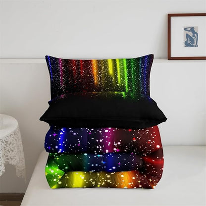 Abstract Ombre Comforter Set Kids Teens Colorful Bedding Set Decor Red Blue Green Yellow Comforter Room Decor 3Pcs Queen Size