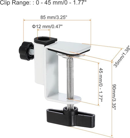 PATIKIL 0.49" Hole Dia. Desk Clamp, 2 Pcs Universal C-Clamp Base with Adjustable Screw for Microphone Mic Arm Table Lamp Mount Holder, White