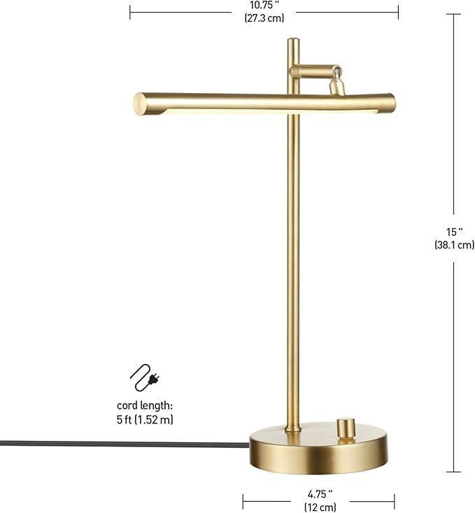 Globe Electric 52889 West 15" LED Integrated Desk Lamp, Matte Brass, 200 Lumens, Dimmer Rotary Switch