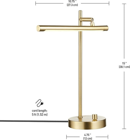 Globe Electric 52889 West 15" LED Integrated Desk Lamp, Matte Brass, 200 Lumens, Dimmer Rotary Switch