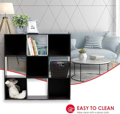 Home Basics 9-Cube Storage Organizer with 11" Shelf Opening Espresso MDF Bookcase and Display Shelf | Open and Closed Back Combination | Horizontal or Vertical Orientation
