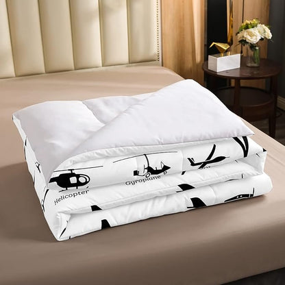 Erosebridal Airplane Comforter Set Twin,Black White Airplanes Bedding Set Space Rocket Aircraft Down Comforter for Boys Kids Teens Room Decor,Helicopter Biplane Quilt Duvet Sets with 1 Pillow Case