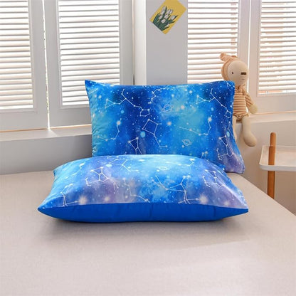 Holawakaka Tie Dye Constellation Print Ombre Comforter Set Twin Size Girls Boys Gradient Galaxy Bedding Set (Cyan,Twin)