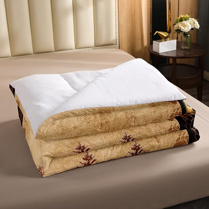 Bear Comforter Set Full Size Farmhouse Wild Animal Comforter Retro Bear Family Bedding Set for Kids Boys Girls Brown Bear Paws Duvet Set Rustic Bedroom Decor Quilted Set 3Pcs