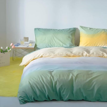 Green Gradient Comforter Set Queen Sage Green and Yellow Rainbow Bedding Comforter Set Multicolor Yellow Light Green Bedding Set Cotton Blanket Quilts Rainbow Color Comforter Set for Queen Bed