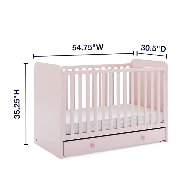 GAP babyGap Graham 4-in-1 Convertible Crib with Storage Drawer - Greenguard Gold Certified, Blush Pink/Dark Pink