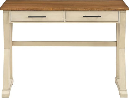 OSP Home Furnishings Jericho Rustic 42 Inch Writing Desk with 2 Drawers and Burnished Decorative Hardware, Antique White