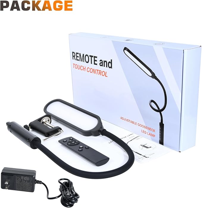 Clamp on Lamp, LED Desk Lamp, 18W, 3000 LMS, 3 Color Modes, 16 Brightness Levels, CRI>95, 0.5H/1H Timer, Eye-Caring Task Lamp with Remote for Reading, Home, Office (Adapter Included)