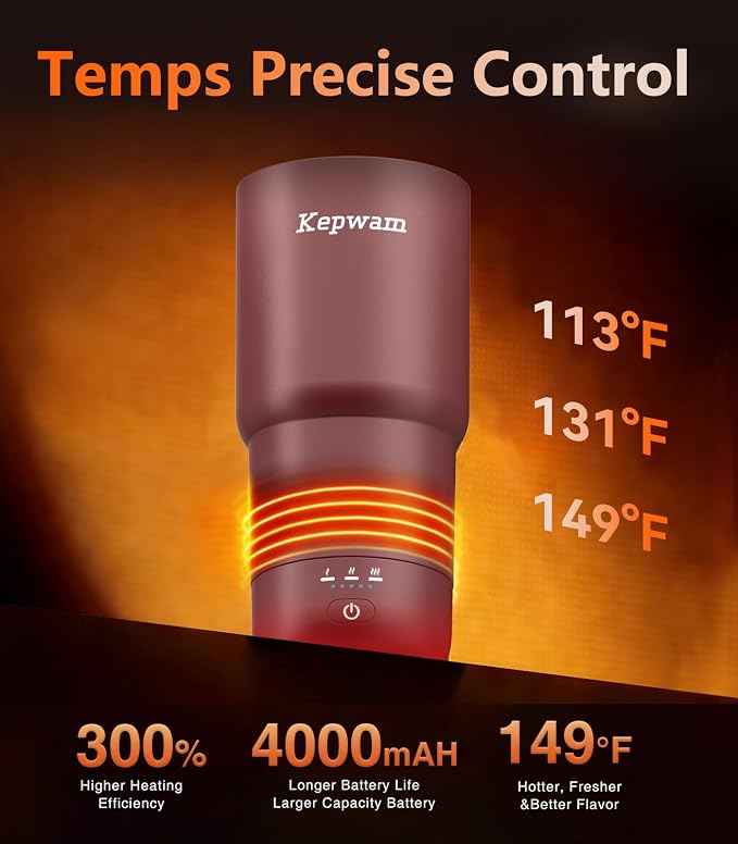 Kepwam Heated Coffee Mug Rechargeable T3, 20oz Self-Heating Travel Mug for Coffee with 1℉ Precise Temperature Control & App, Portable Cup Warmer for Outdoor & Car (Fits Cup Holders)