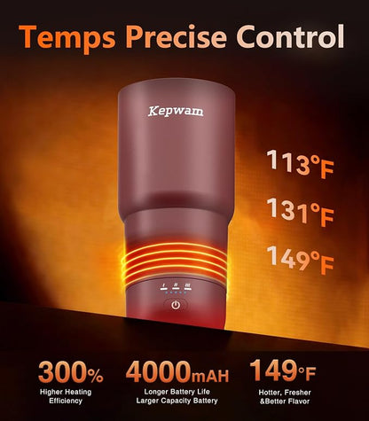 Kepwam Heated Coffee Mug Rechargeable T3, 20oz Self-Heating Travel Mug for Coffee with 1℉ Precise Temperature Control & App, Portable Cup Warmer for Outdoor & Car (Fits Cup Holders)