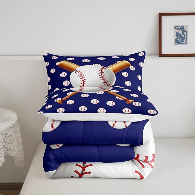 Baseball Comforter Set Sports Bedding Set Ball Comforter for Kids Boys Girls Baseball Games Blue Duvet Set Room Decor Quilt Baseball Bat Print Full Size Boys
