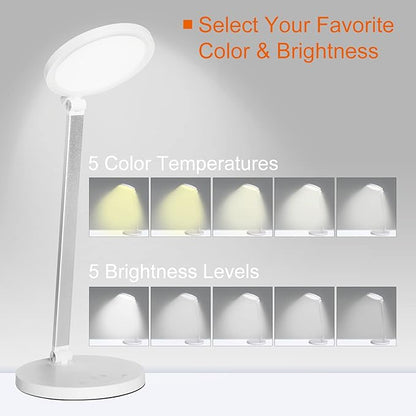 LED Desk Lamp, Aluminum Table Lamp, Dimmable Eye-Caring Table Lamp with 5 Lighting Models with 5 Brightness Levels, Touch Control and Memory Function, USB Charging Port, 8W, White……