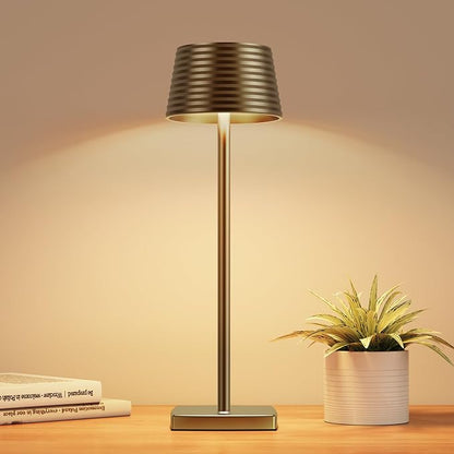 Rechargeable Cordless Table Lamp, Battery 6000mAh Metal Aluminum Housing USB LED Portable Powered Desk Lamp, 3 Levels Brightness Night Light for Restaurants Bars Outdoor (Titanium)