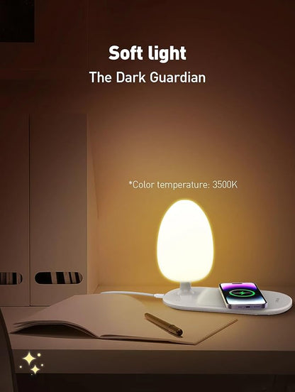 LDNIO Bedside Lamp with Wireless Charger, Desktop lamp with Wireless Fast Charger LED Desk Lamp with Dimable Touch Control Night Light with Wireless Charger Perfect for Gift, White