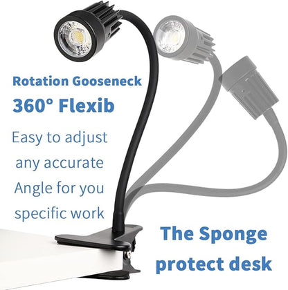 EAGLOD LED Clamp Clip on Light Desk Lamp, 3w Clip Bedside Lamp Clamp,360°Flexible Gooseneck Night Lights, Reading Lighting,Table Lamp for College Dorm,Home,Nail Art,Tattoo Lamp 2Pack