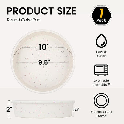 Vinino 10 Inch Round Cake Pan with Stainless Steel Frame | Perfect for Cheesecake, Layer Cakes & Desserts, Food Grade Silicone, Nonstick Surface, Easy Release and Cleanup