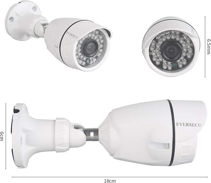 Eversecu 4 Channel Security Camera System 1080P DVR and (4) 1.0MP 720P Weatherproof Cameras Support Night Vison Weatherproof, Motion Alert, Smartphone, PC Easy Remote Access (NO HDD Included)