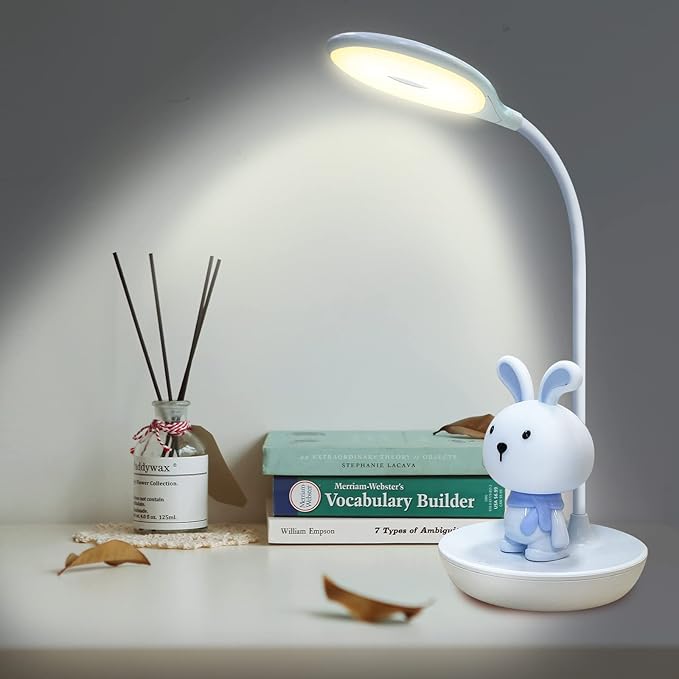 Kids Desk Lamp Pink, Dimming Desk Lamp for Girls with Exclusive Cartoon Look, Cute Night Light for Kids Bedroom, Eye-Caring LED Portable Reading Lamp for Child, Unique Gift (Blue Rabbit)