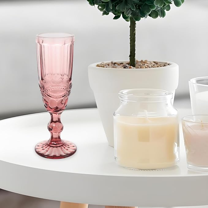 Sosoport Vintage Embossed Drinking Glasses Set, Thickened Purple Glass Goblets with Stem for Wedding and Gathering, Elegant Retro Glassware Sturdy for Family and Friends
