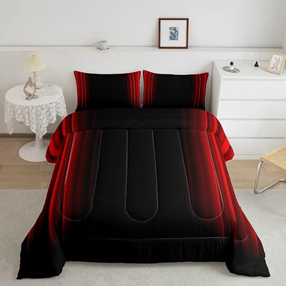 Feelyou Abstract Ombre Comforter Set Kids Teens Red and Black Bedding Set Room Decor 2Pcs Twin Size