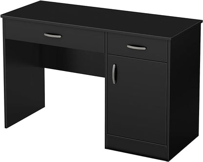 South Shore Small Computer Desk with Drawers, Pure Black