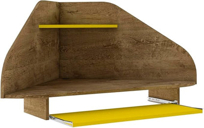 Manhattan Comfort Bradley Mid Century Modern Home Office Floating Cubicle Section Study Desk, 2 Piece, Rustic Brown/Yellow