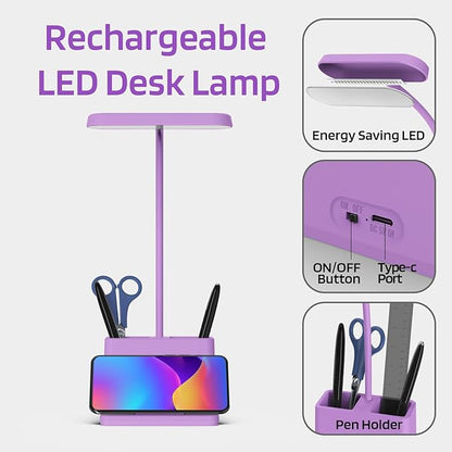AXX Purple Desk Lamp, Study Lamp/Desktop Lamps for Small Spaces - Small, Battery Operated, Rechargeable, Cute, Gooseneck, Mini, Cordless - College Dorm Room/Home Office Desk Accessories