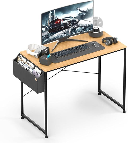 MoNiBloom Computer Desk, Modern Simple Style Laptop Table with Bag for Reading Writing Livingroom Bedroom - Light Walnut