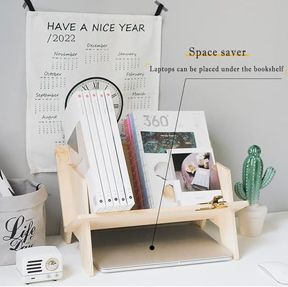 Wood Bookcase in Living Room/Home/Office, Desktop Book Shelf Organizer Bookshelves Storage Rack for CDs/Magazine/Books Display (Style V)