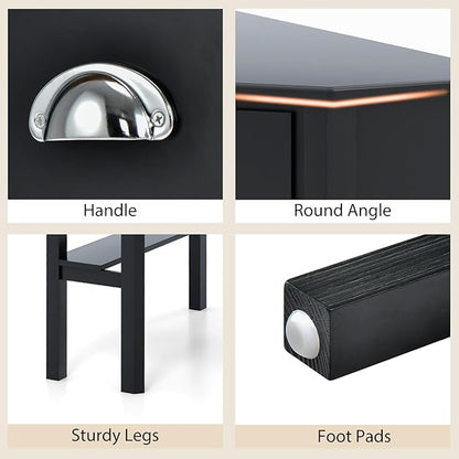 Nightcore Small, Wood Computer Desk, Compact Writing w/Drawer & Storage Shelves, Space Saving Study Workstation, Laptop PC Corner Table, Coffee