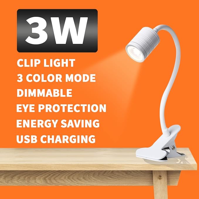 EAGLOD LED 3 Brightness Clamp Light，Portable Clip Light LED Lamp, USB Plug Clip on Desk Lamp,360°Flexible Gooseneck Night Reading Light,Desk/Table Bedside Headboard,Nail Art,Tattoo Lamp