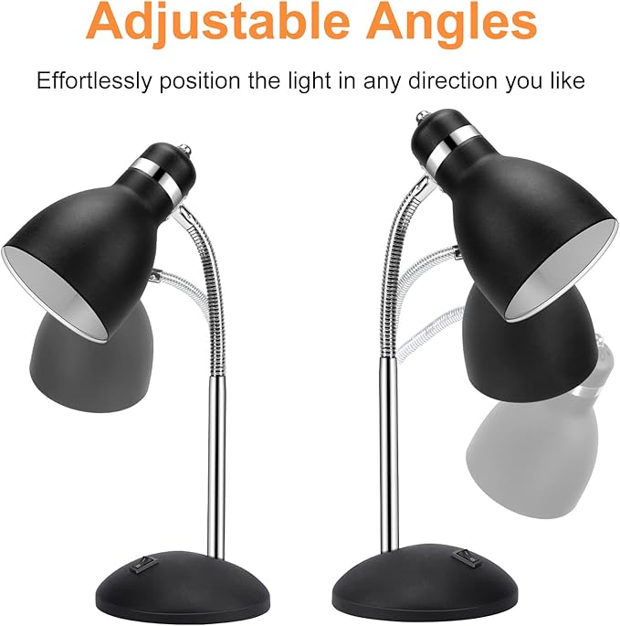 Table Lamp, Small Desk Lamp with Flexible Gooseneck, Adjustable Study Lamp with ON/Off Switch, Nightstand Lamp for Dorm Room, Bedroom, Classroom, College