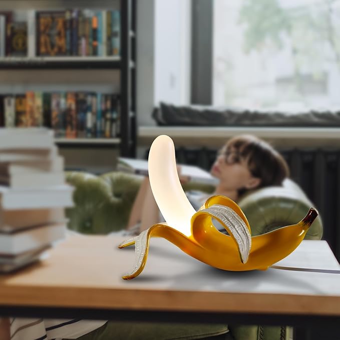 Modern Banana Table Lamp, Desk Lamp,Led Night Light Baking Finish Resin Banana Lighting Fixture for Living Room, Bedroom,Home Office,Kids Room (Lying)