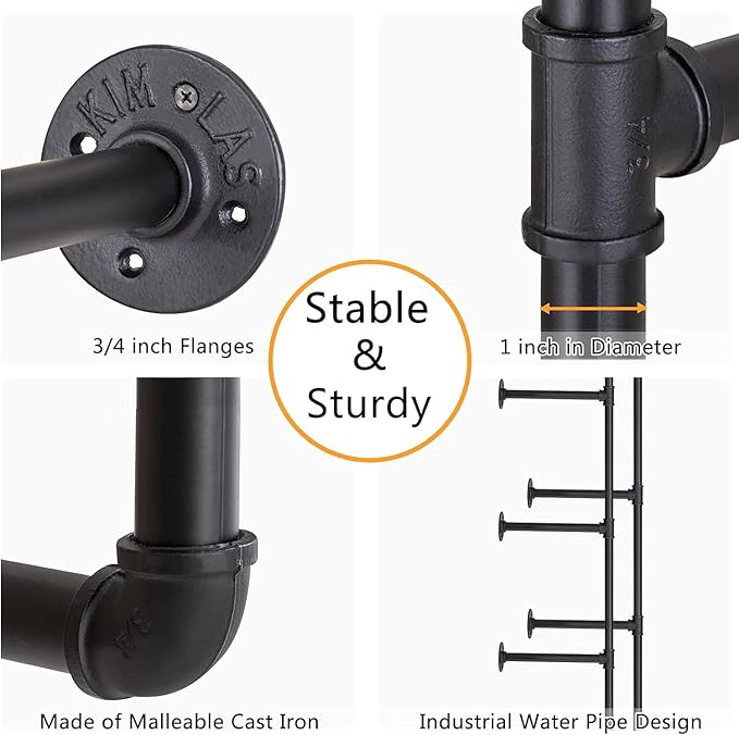 Pynsseu Industrial Wall Mounted Iron Pipe Shelf, Rustic DIY Open Bookshelf, Farmshouse Pipe Shelves for Kitchen Bathroom, 3 Pack