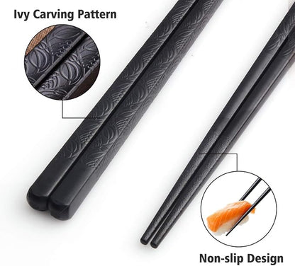 GLAMFIELDS 10-Pairs Fiberglass Chopsticks - sushi Reusable Chop sticks for food, Dishwasher Safe, 9.5 Inches - Black Flower