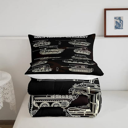 Tank Comforter Set Twin, War Theme Bedding Set, Soldier Dirt Bike Camouflage Army Acting Down Comforter For Kid Boy Teen Men,Camo Vintage Style Quilt Set, Military Vehicle Duvet Set Room Decor