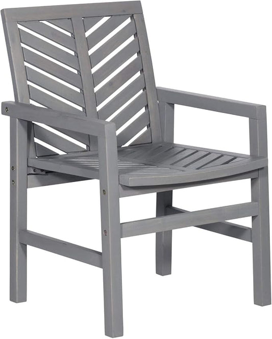 Walker Edison 2 Piece Outdoor Patio Chevron Wood Chair Set All Weather Backyard Conversation Garden Poolside Balcony, Set of 2, Grey