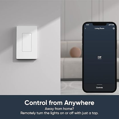 Wyze Switch, 2.4 GHz WiFi Smart Light Switch, Single-Pole, Needs Neutral Wire, Compatible with Alexa, Google Assistant, and IFTTT, No Hub Required, 1-Pack, White