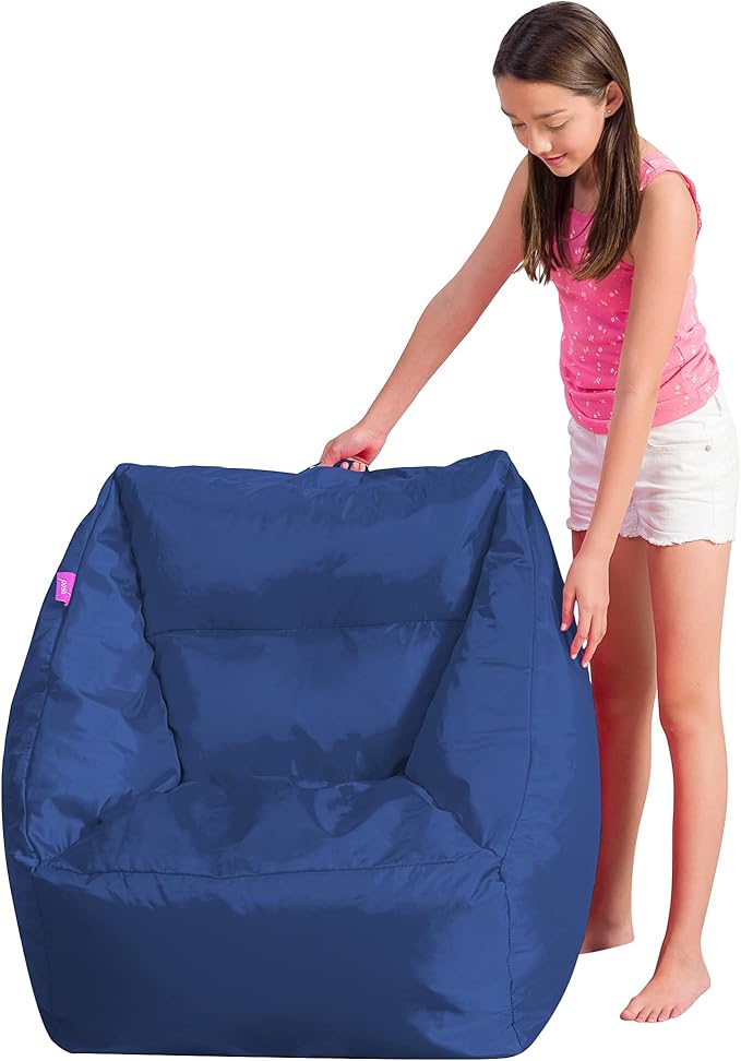 Posh Creations Structured Comfy Seat for Playrooms and Bedrooms, Large Bean Bag Chair, Coronado Chair, Navy